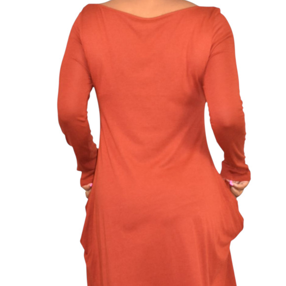 Soft Surroundings Maxi Dress Orange Clay Jersey Long Stretch Boatneck Medium - Picture 5 of 14